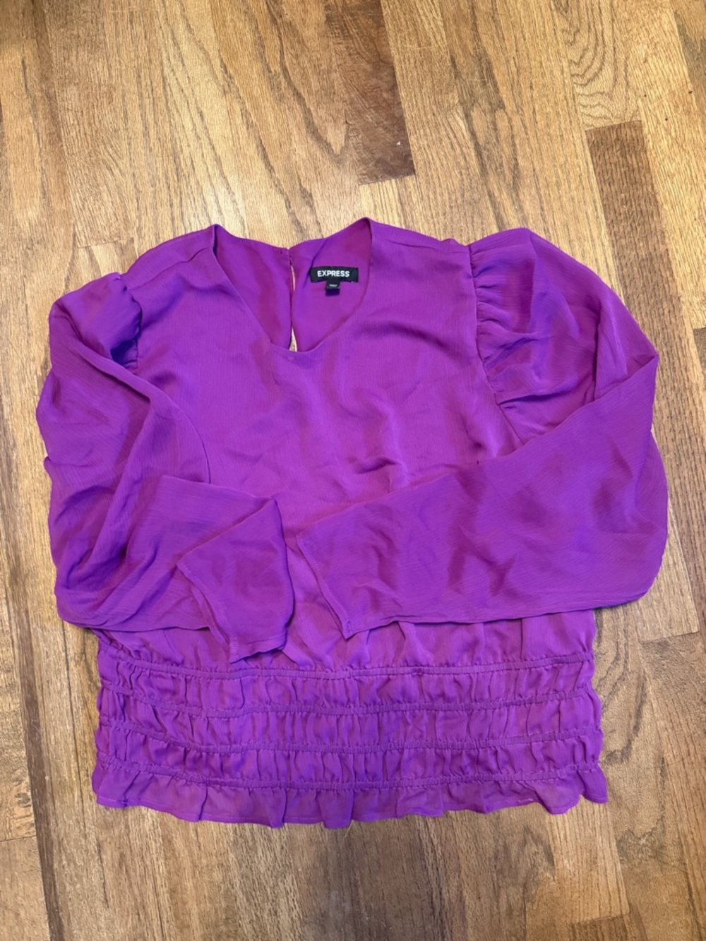 Express Women's Vibrant Purple Smocked Waist Blouse